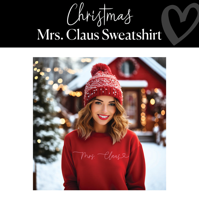 Mrs. Claus Sweatshirt | Pink letters on red | Holiday Teacher Clothing