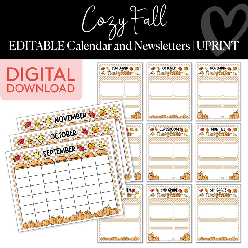 Classroom Newsletters and Calendar Sheet | Cozy Fall | Printable Classroom Decor | Schoolgirl Style