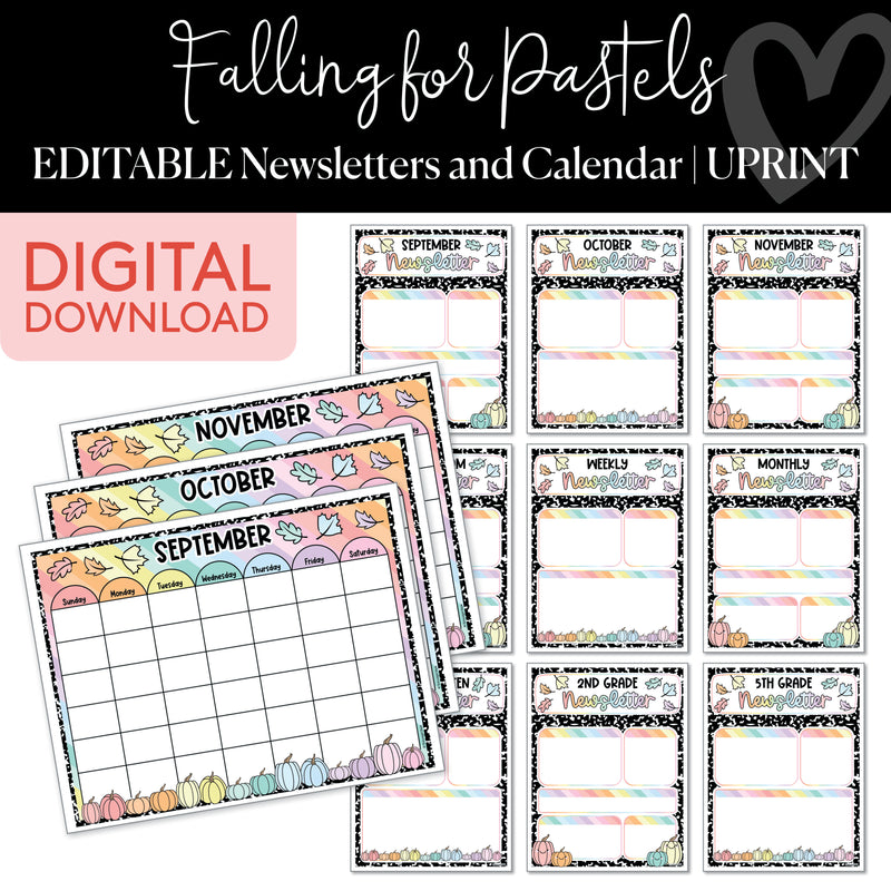 Classroom Newsletters and Calendar Sheet | Fall Pastels | Printable Classroom Decor | Schoolgirl Style