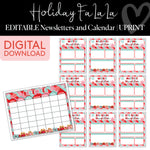 Classroom Newsletters and Calendar Sheet | Holiday Fa La La | Christmas | Printable Classroom Decor | Schoolgirl Style