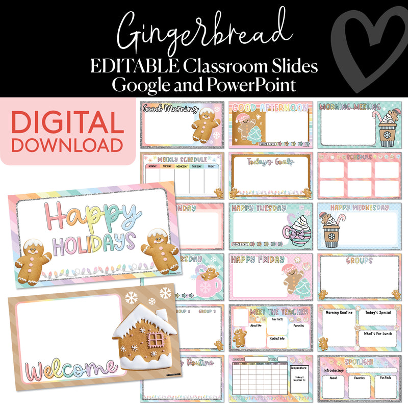 Google Slides | Pastel Gingerbread | Christmas | Printable Classroom Decor | Schoolgirl Style