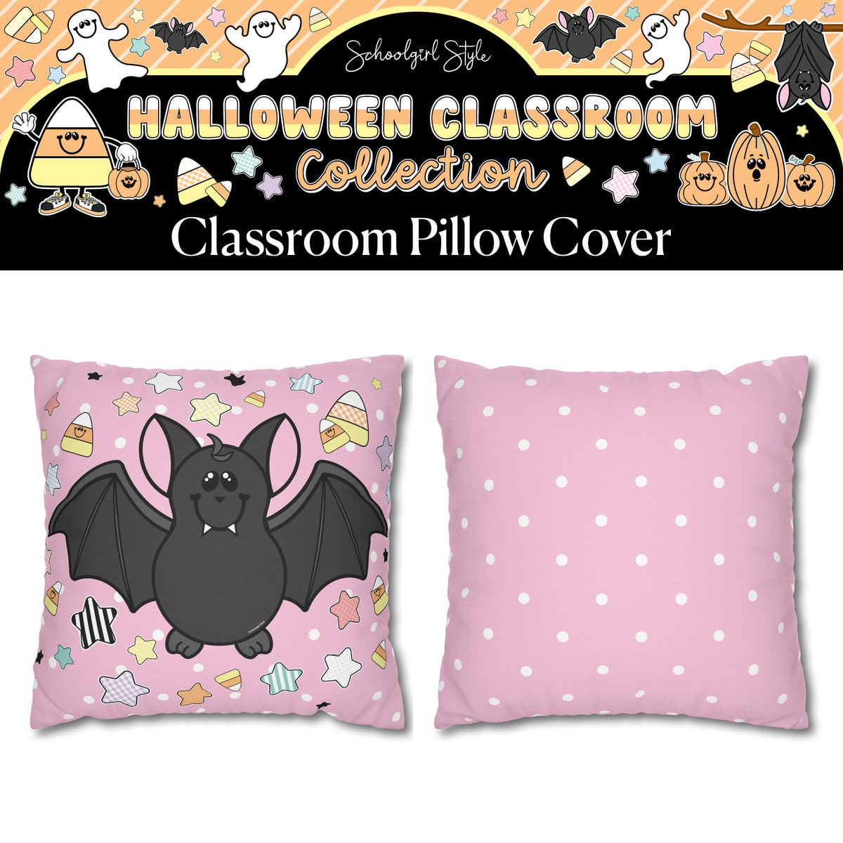 Pastel Bat Cutie Halloween Classroom Pillow Cover | A Year In Pastel