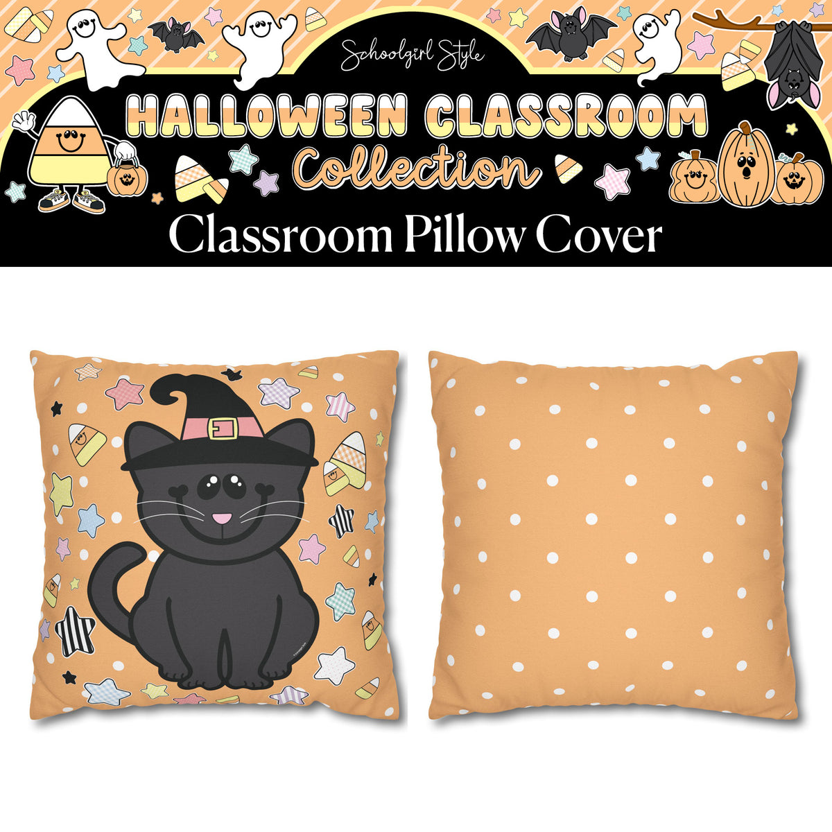 Halloween Pastel Kitty Cutie Classroom Pillow Cover | A Year In Pastel
