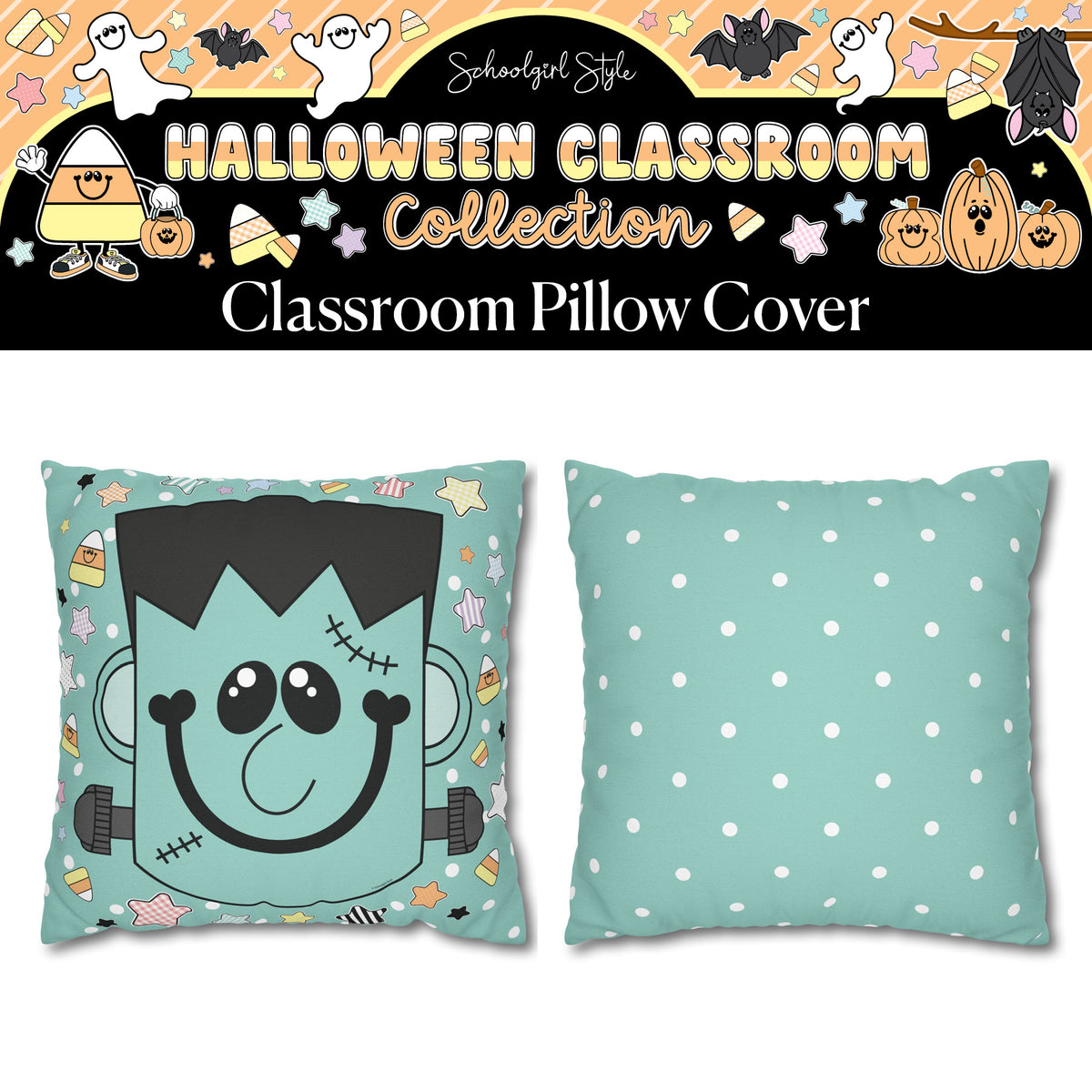 Sweet Little Pastel Frankie Halloween Classroom Pillow Cover | A Year In Pastel