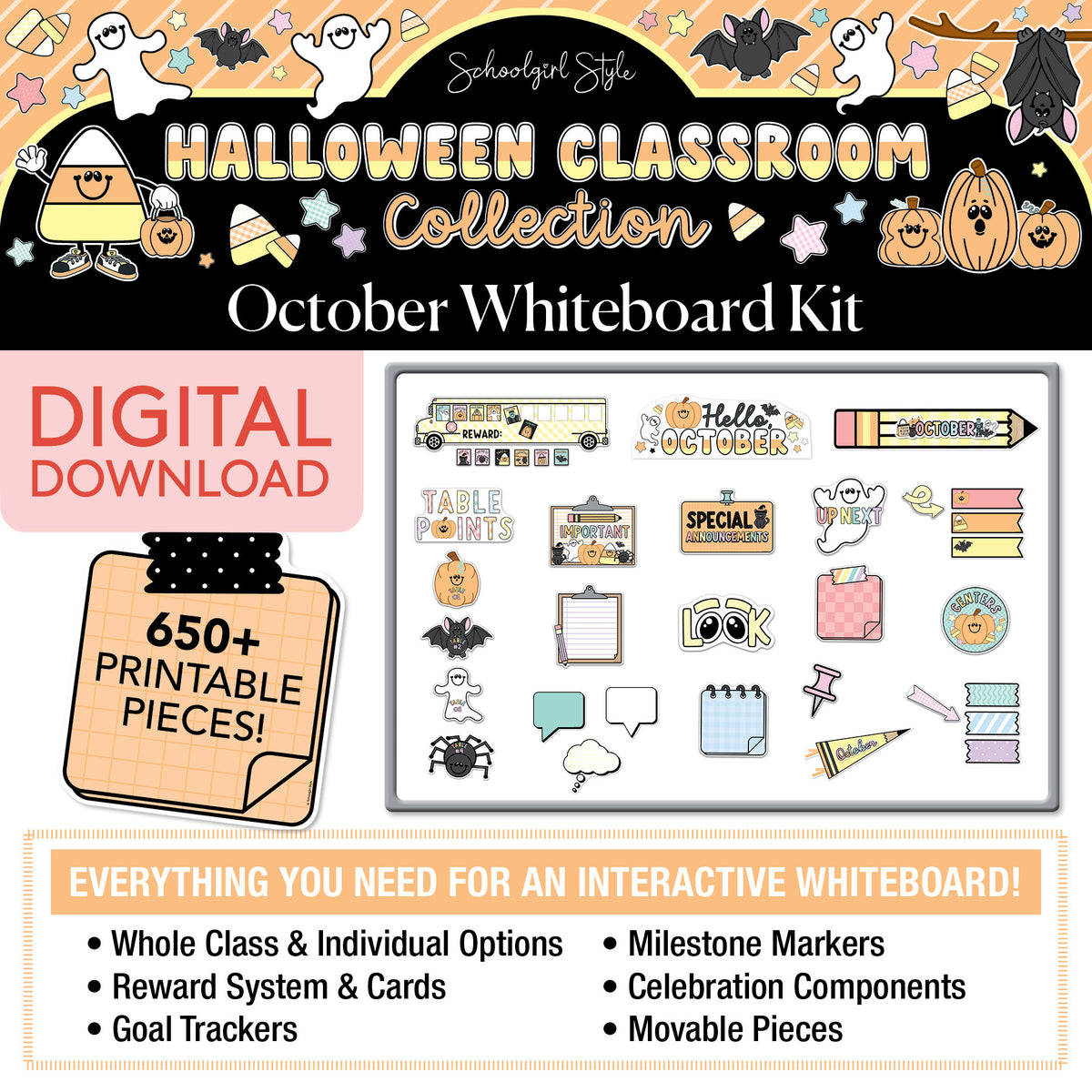 Printable Pastel Halloween October Whiteboard Management System