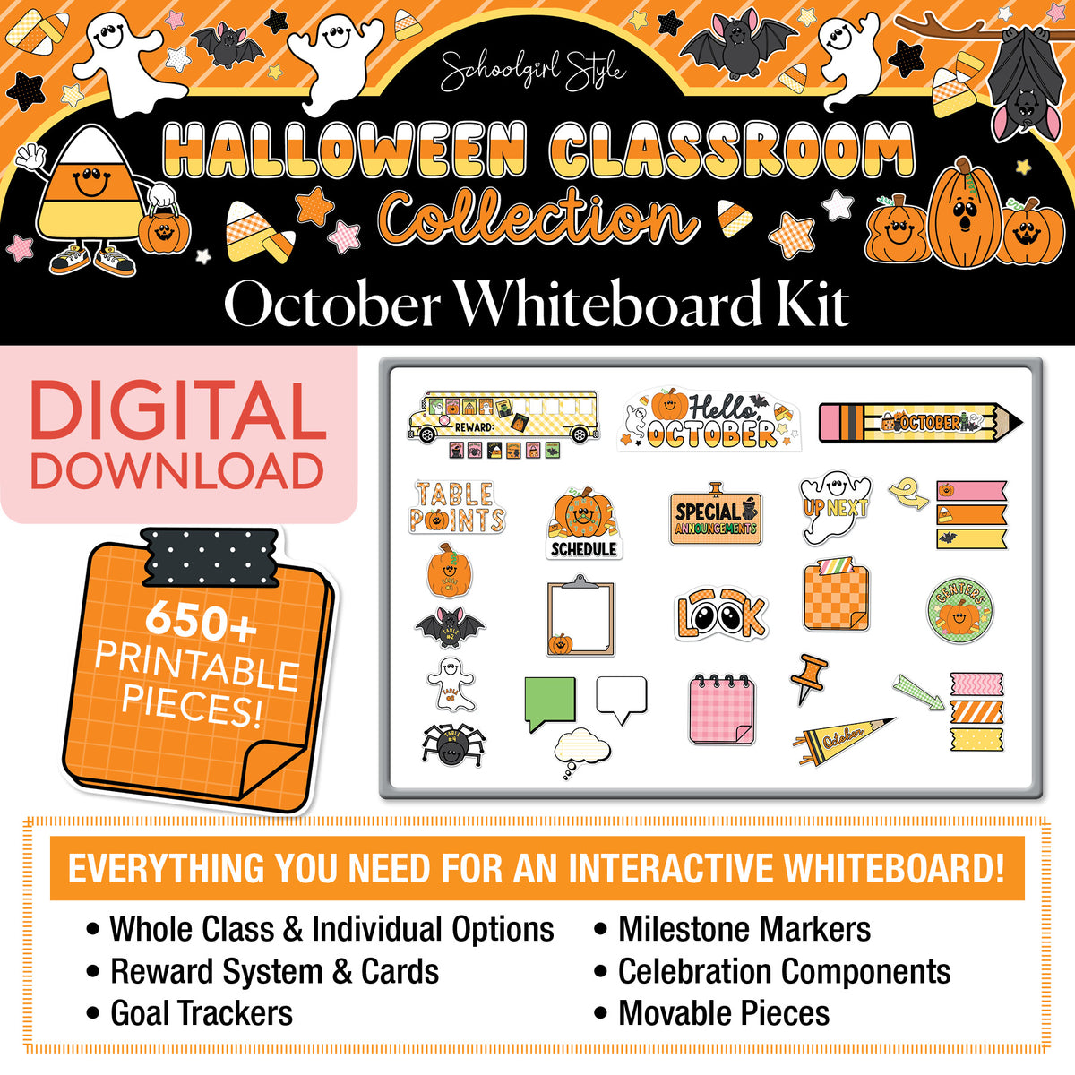 Printable Halloween October Whiteboard Kit | 90s Teacher