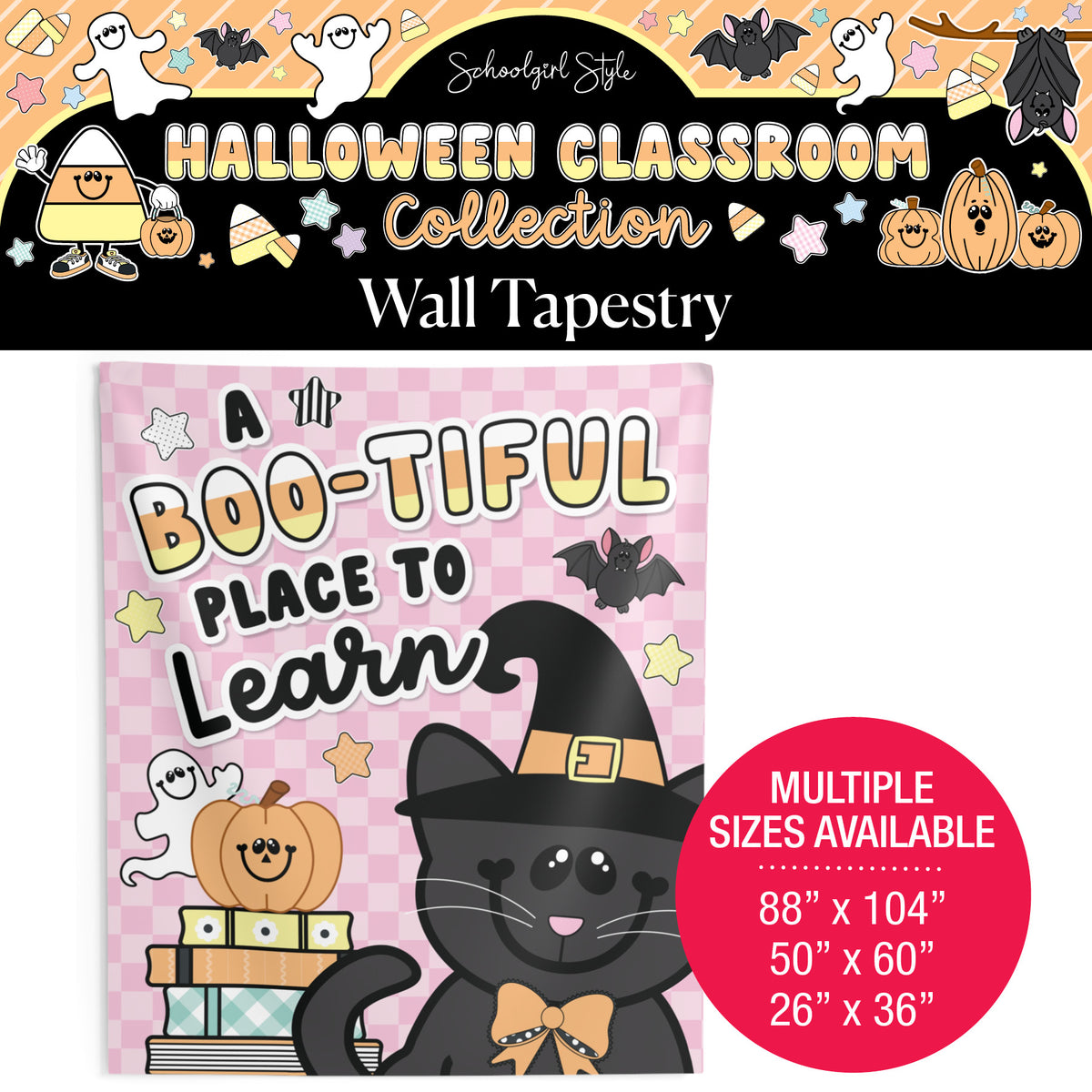 A BOO-tiful Place To Learn Halloween Seasonal Wall Tapestry | A Year In Pastel