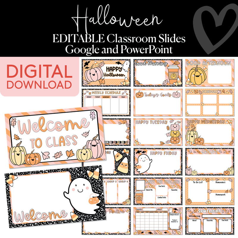 Google Classroom Slides | Halloween | Printable Classroom Decor | Schoolgirl Style