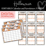 Halloween classroom Newsletters and Calendar Sheet