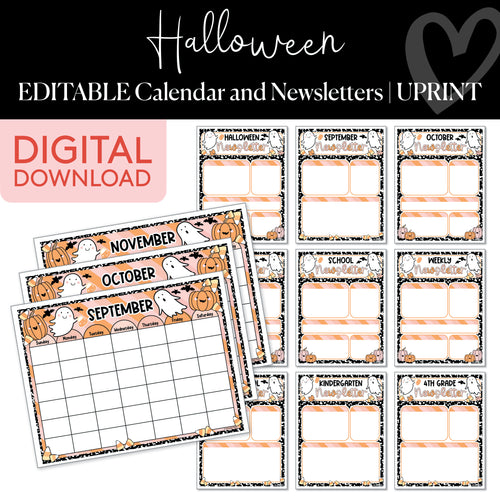 Halloween classroom Newsletters and Calendar Sheet