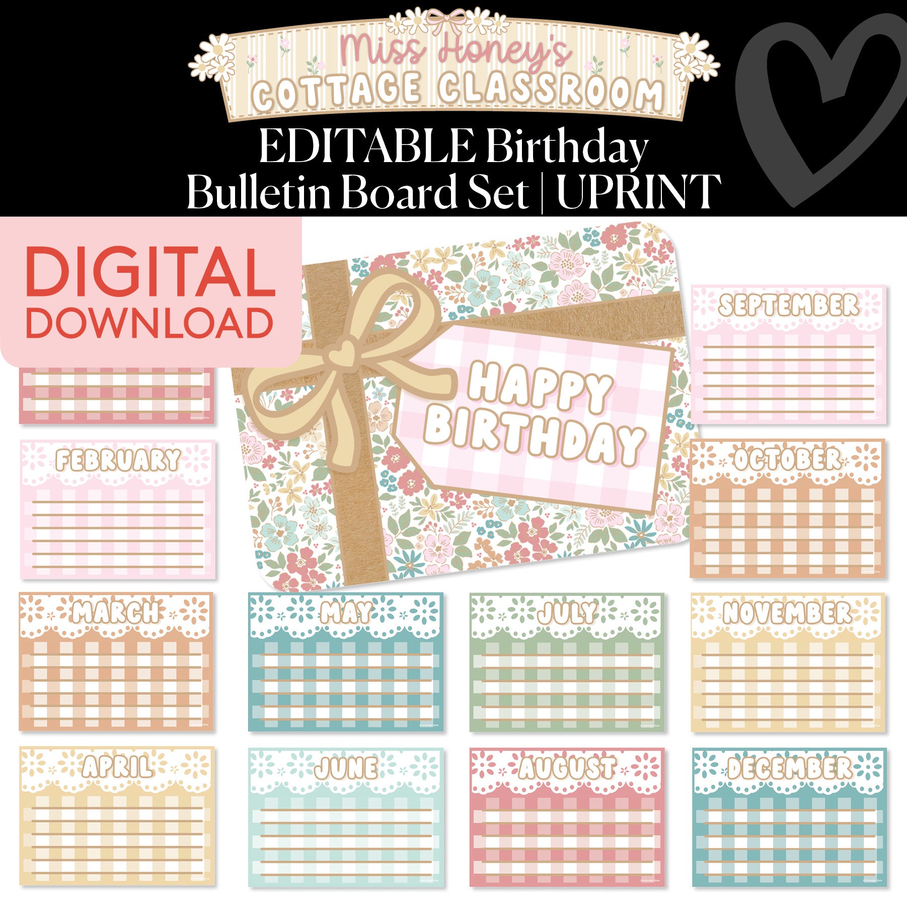 Printable Editable Birthday Bulletin Board Set | Miss Honey's Cottage Classroom