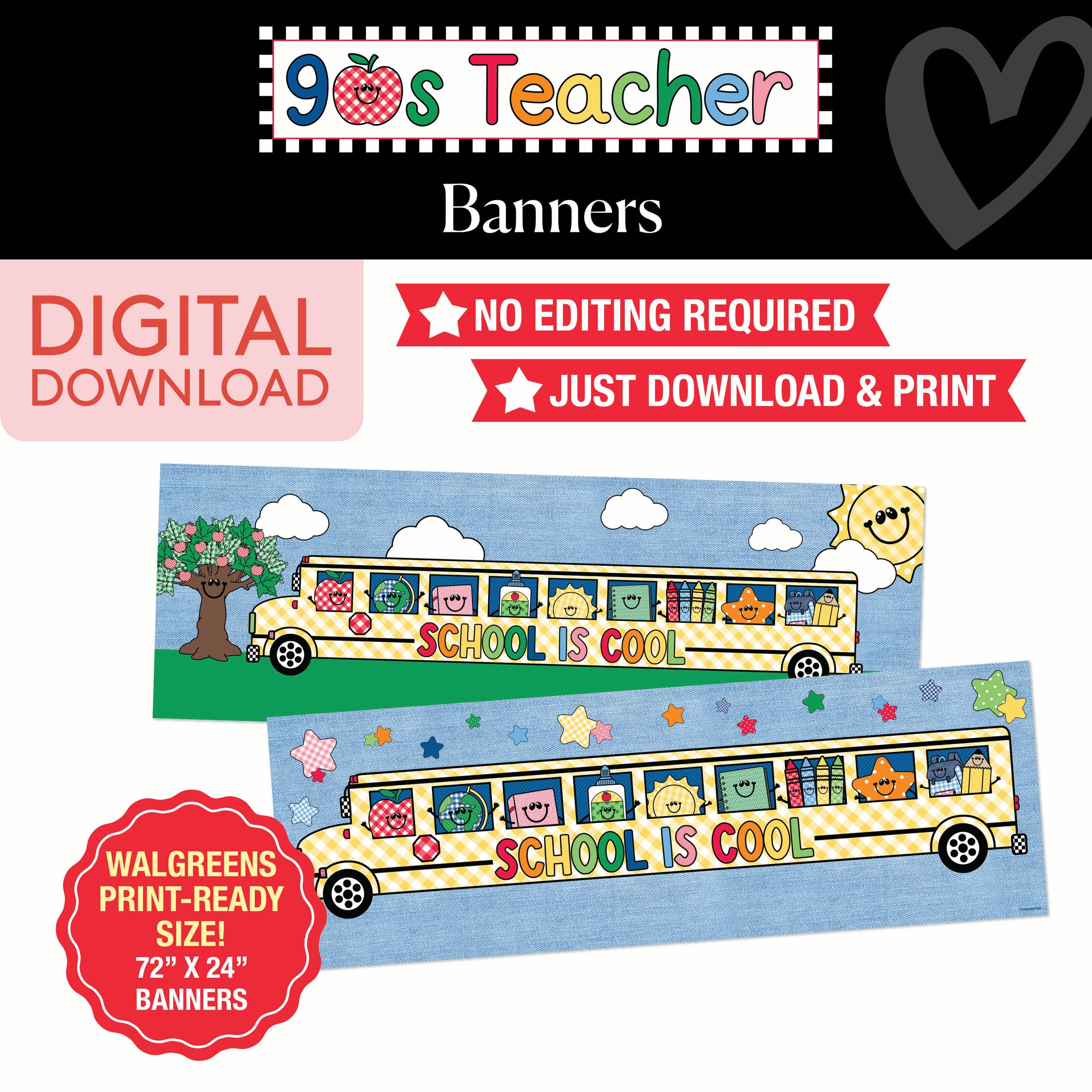 School is Cool Bus Walgreens Ready Kraft Style Banner | 90s Teacher