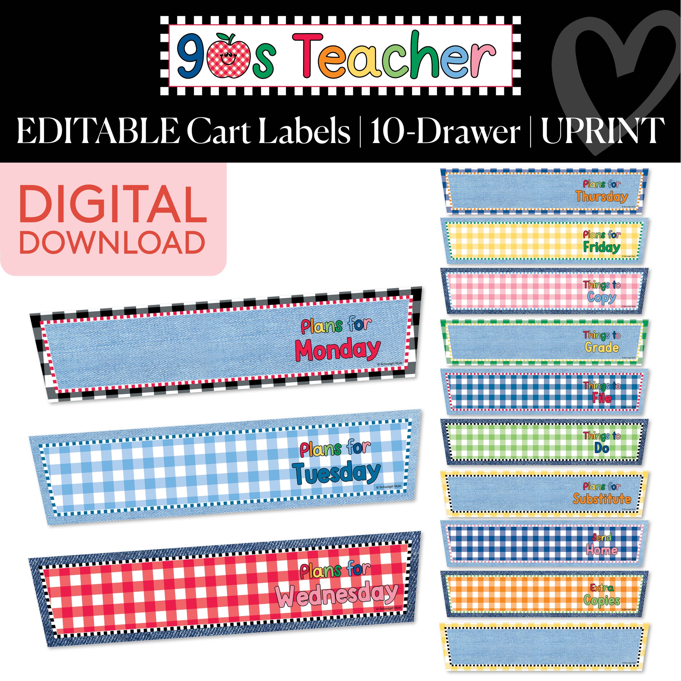 Printable Retro Editable 10-Drawer Cart Labels | 90s Teacher