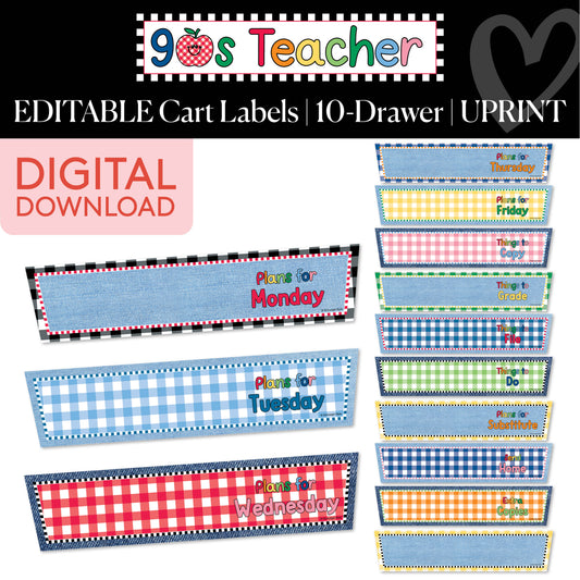 Printable Retro Editable 10-Drawer Cart Labels | 90s Teacher