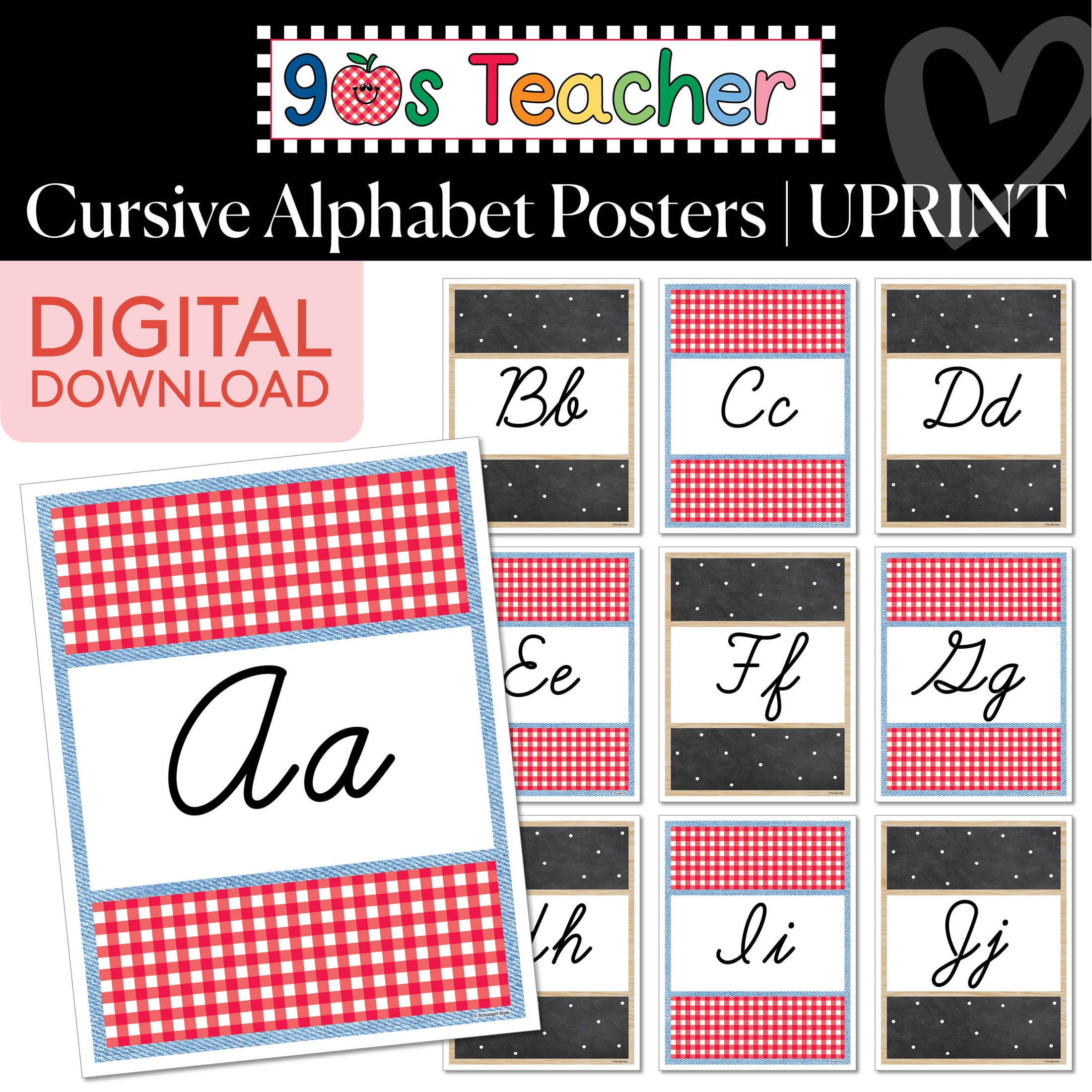 Printable Retro Cursive Alphabet Posters | 90s Teacher