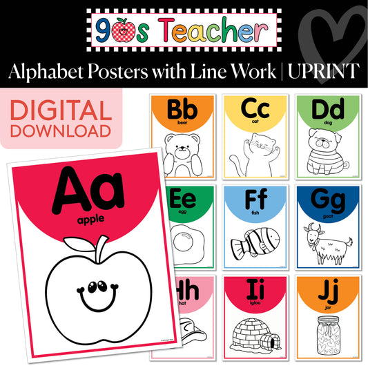 Printable Retro Linework Alphabet Posters | 90s Teacher
