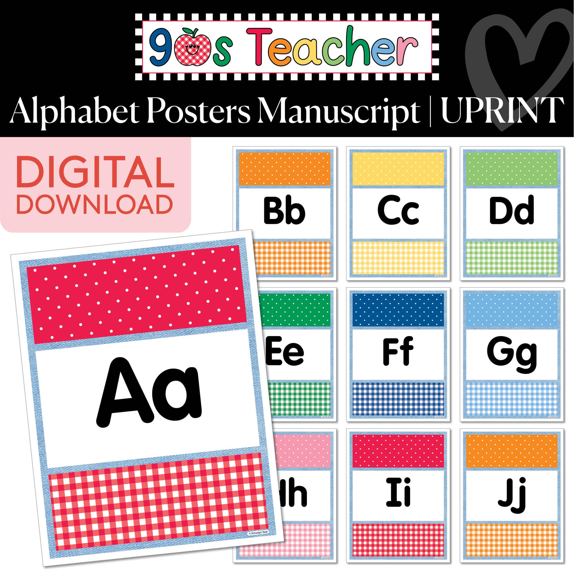 Printable Retro Manuscript Alphabet Posters | 90s Teacher