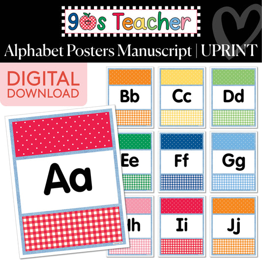 Printable Retro Manuscript Alphabet Posters | 90s Teacher