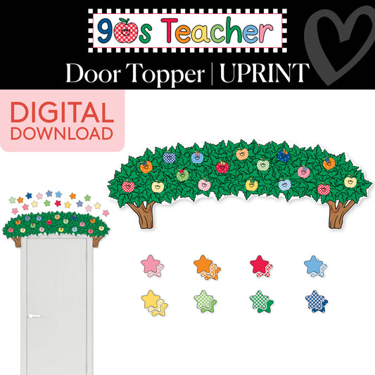 Printable Retro Apples Door Topper | 90s Teacher