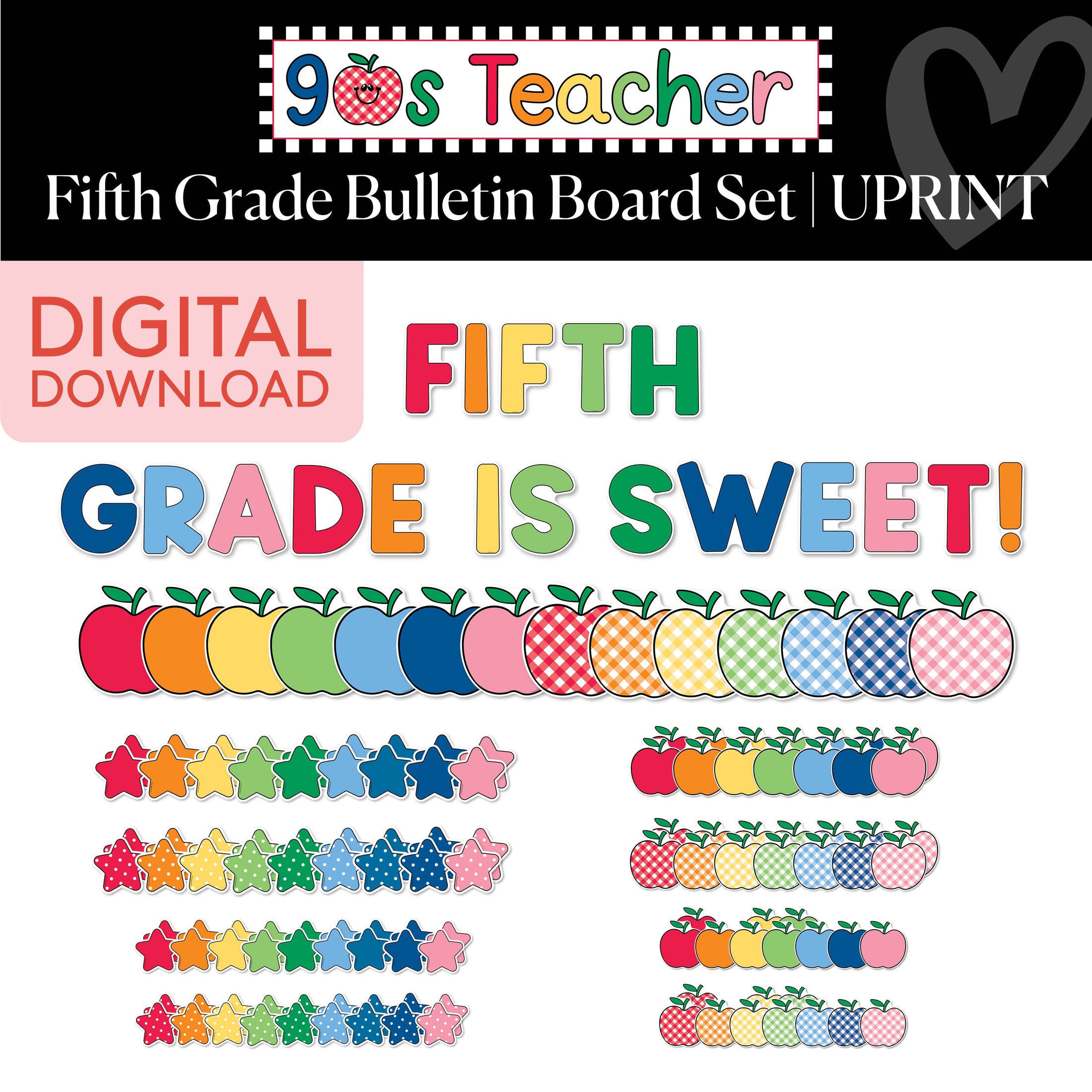 Printable Retro Fifth Grade Grade Is Sweet Bulletin Board Set | 90s Teacher