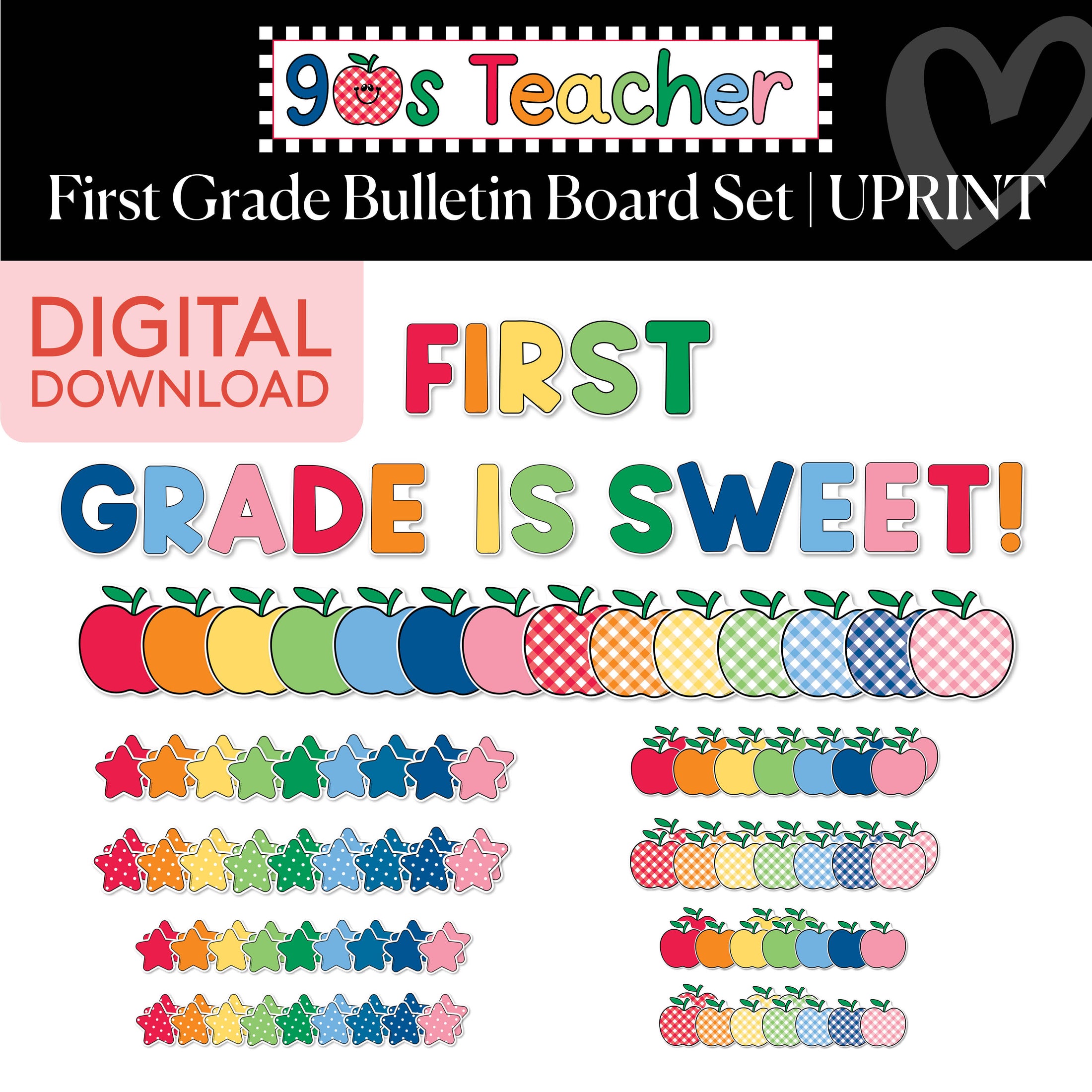 Printable Retro First Grade Is Sweet Bulletin Board Set | 90s Teacher