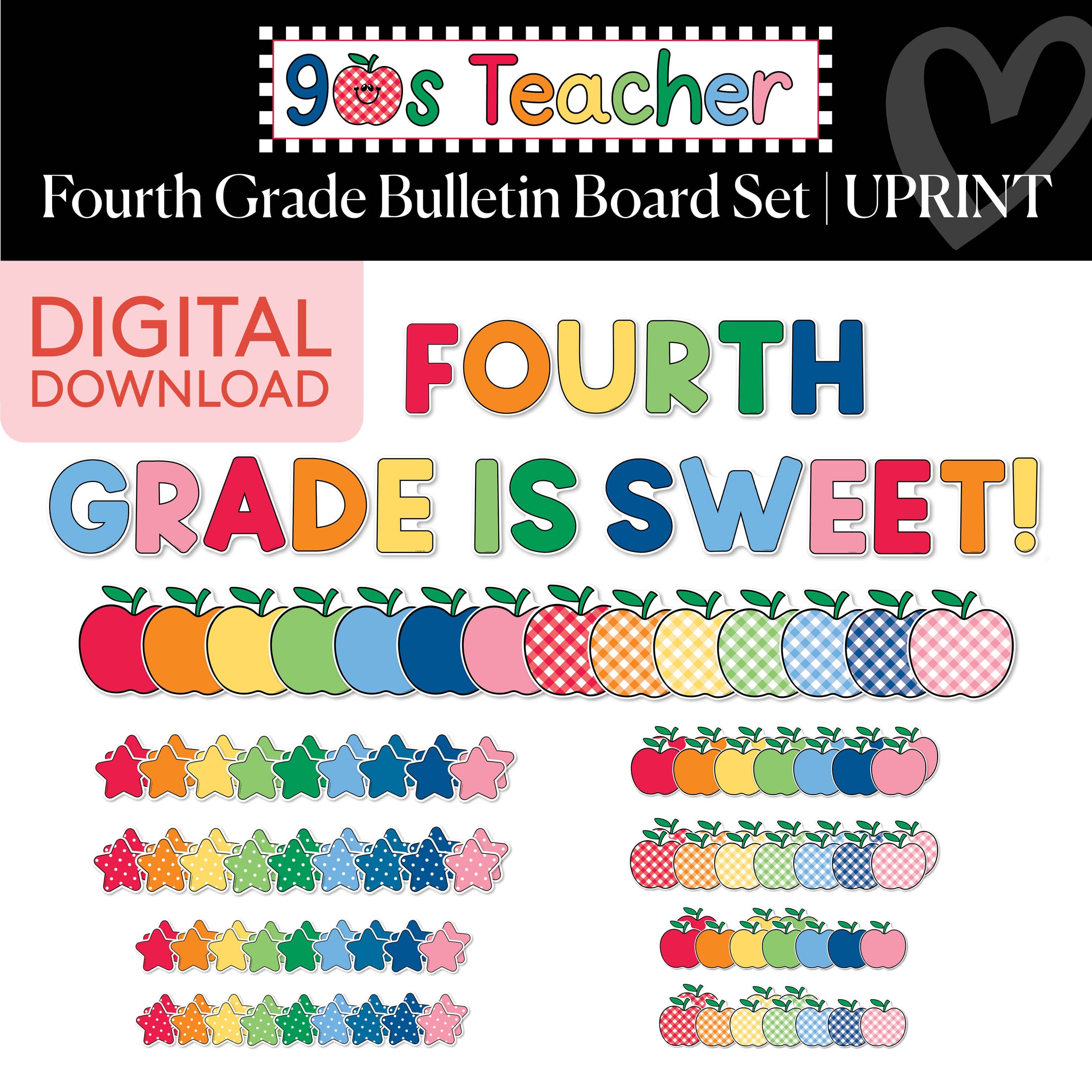 Printable Retro Fourth Grade Is Sweet Bulletin Board Set | 90s Teacher