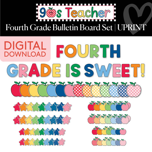 Printable Retro Fourth Grade Is Sweet Bulletin Board Set | 90s Teacher