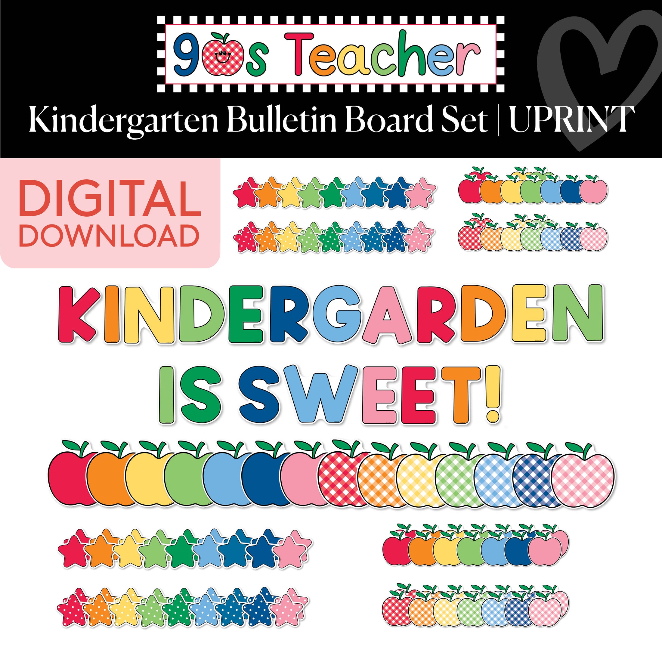 Printable Retro Kindergarten Is Sweet Bulletin Board Set | 90s Teacher
