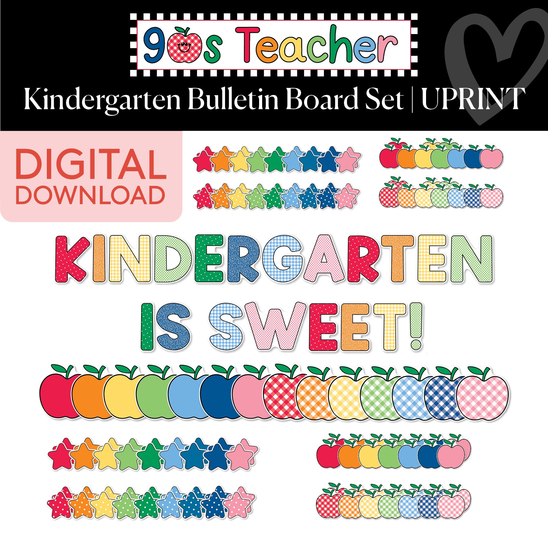 Printable Retro Kindergarten Is Sweet Bulletin Board Set | 90s Teacher