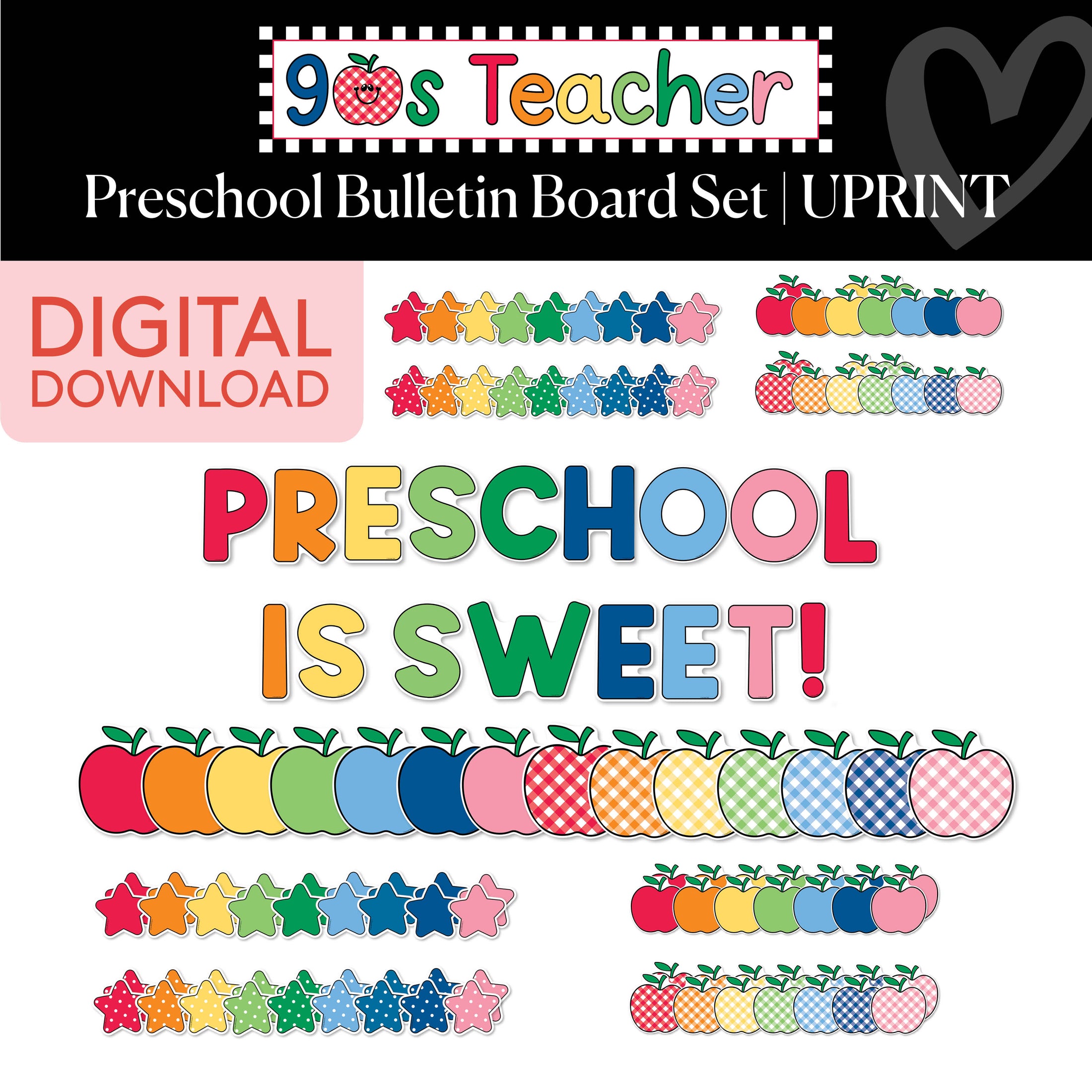 Printable Retro Preschool Is Sweet Bulletin Board Set | 90s Teacher