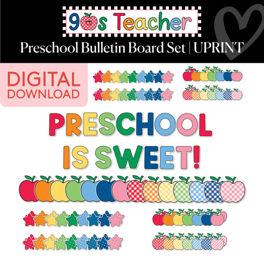 Printable Retro Preschool Is Sweet Bulletin Board Set | 90s Teacher