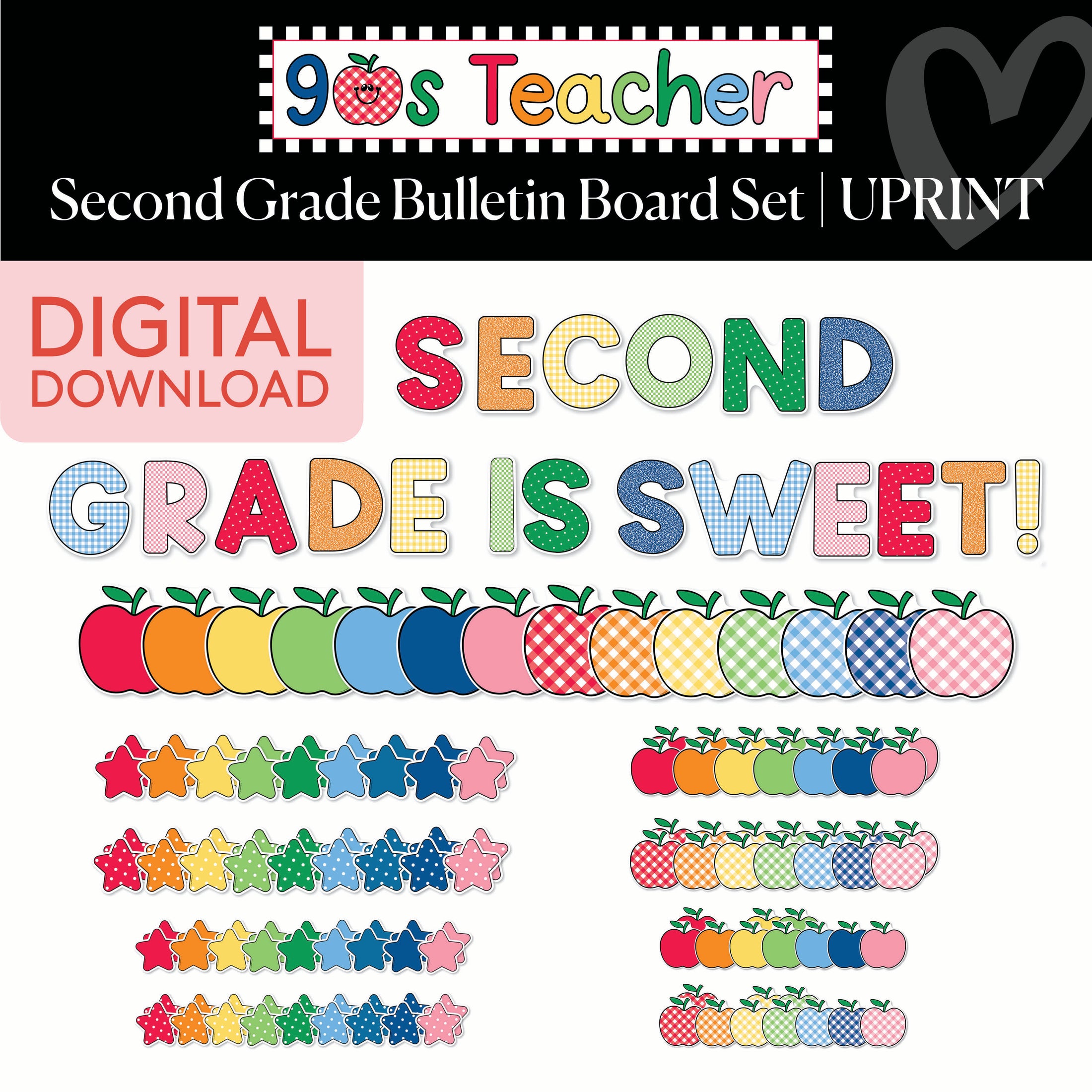 Printable Retro Second Grade Is Sweet Bulletin Board Set | 90s Teacher