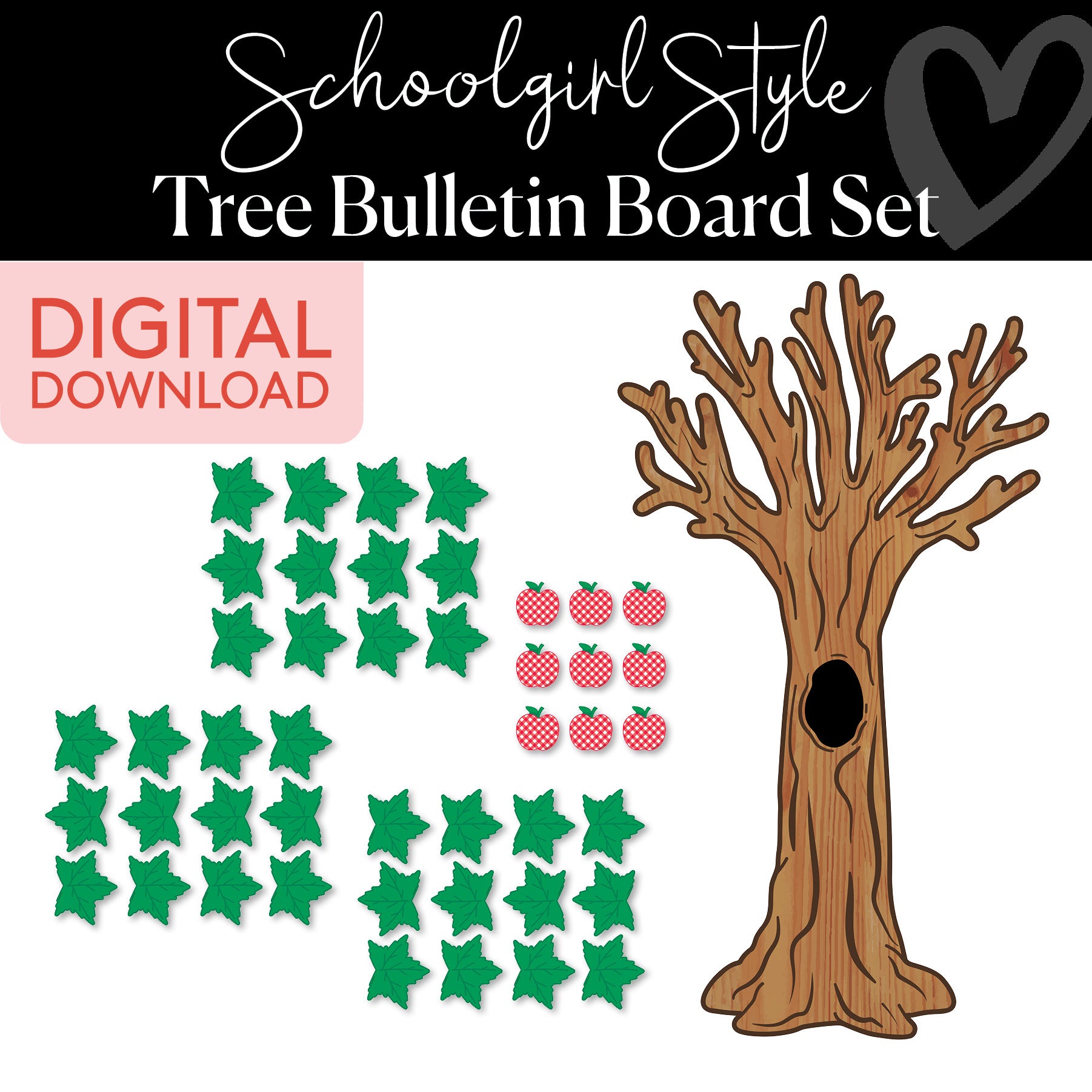 Printable Retro Apple Tree Bulletin Board Set | 90s Teacher