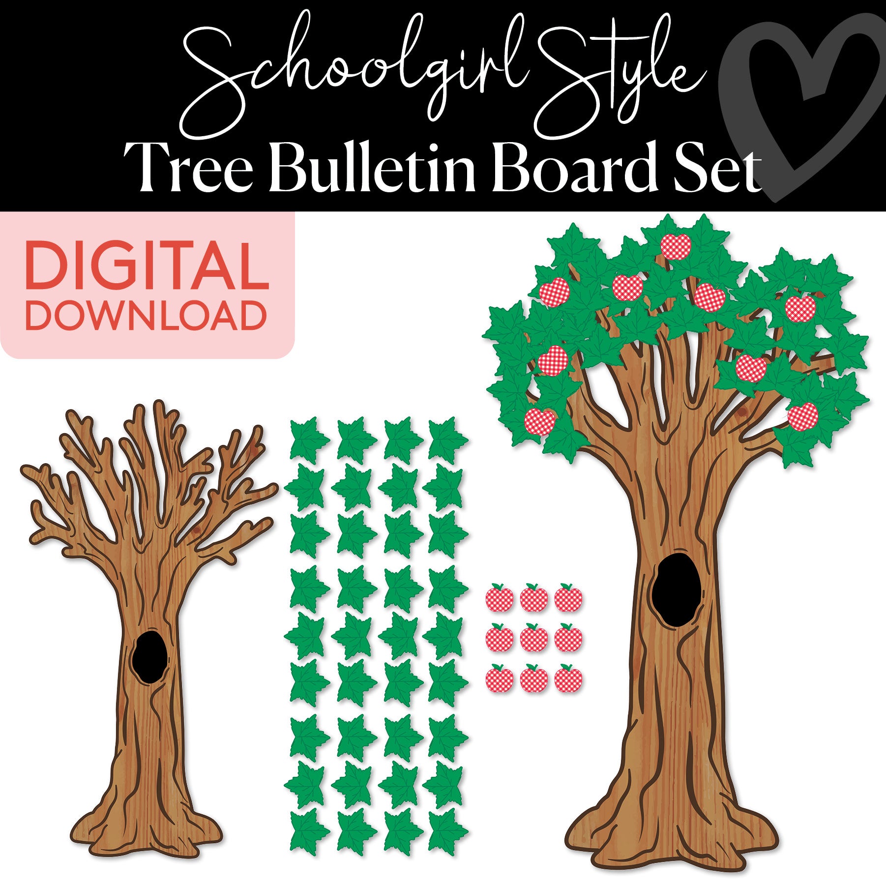 Printable Retro Apple Tree Bulletin Board Set | 90s Teacher