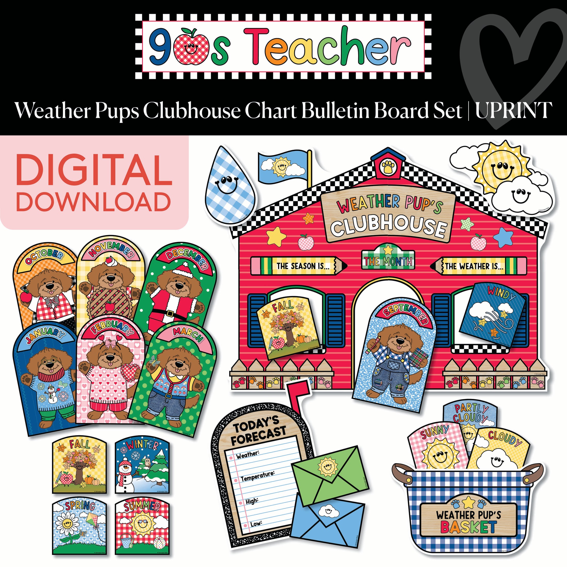 Printable Weather Pups Clubhouse Chart Bulletin Board Set | 90s Teacher