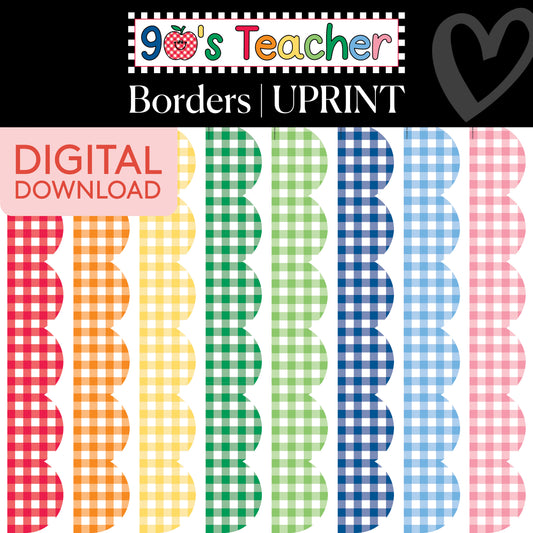 Printable Retro Gingham Border Bundle 3 | 90s Teacher