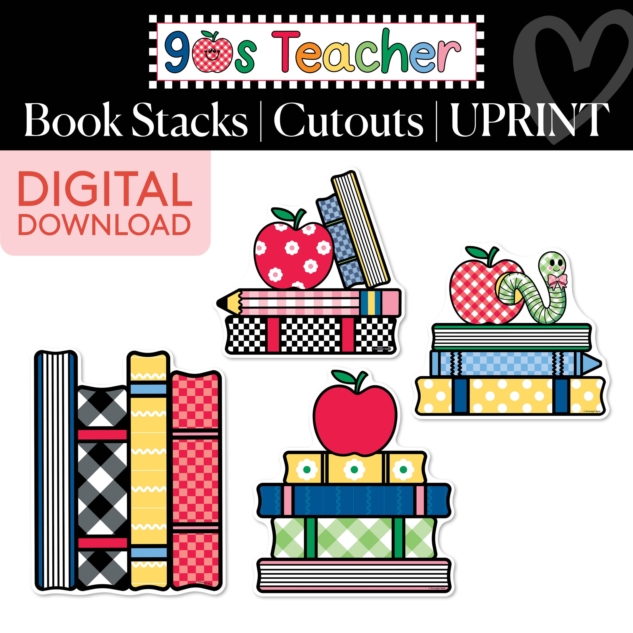 Printable Retro Book Stacks Cutouts | 90s Teacher