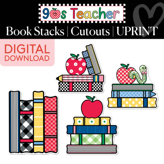 Printable Retro Book Stacks Cutouts | 90s Teacher