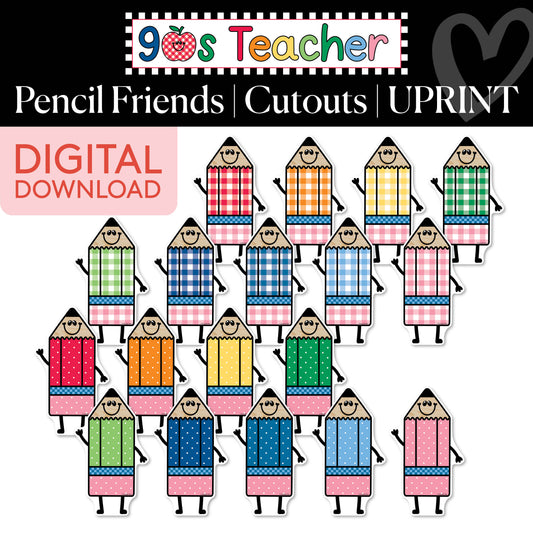 Printable Retro Pencil Friends Cutouts | 90s Teacher