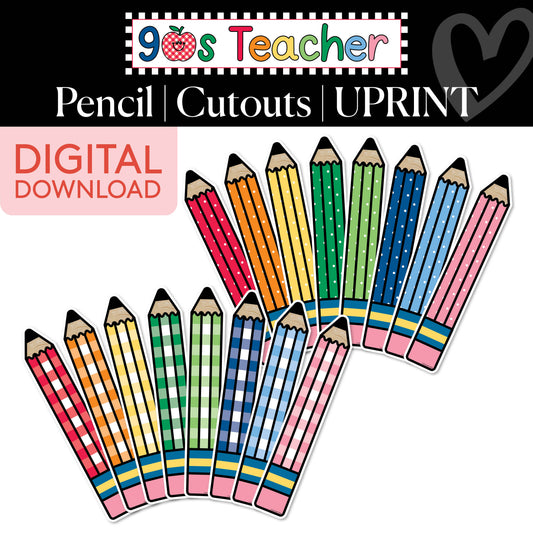 Printable Retro Pencil Cutouts | 90s Teacher