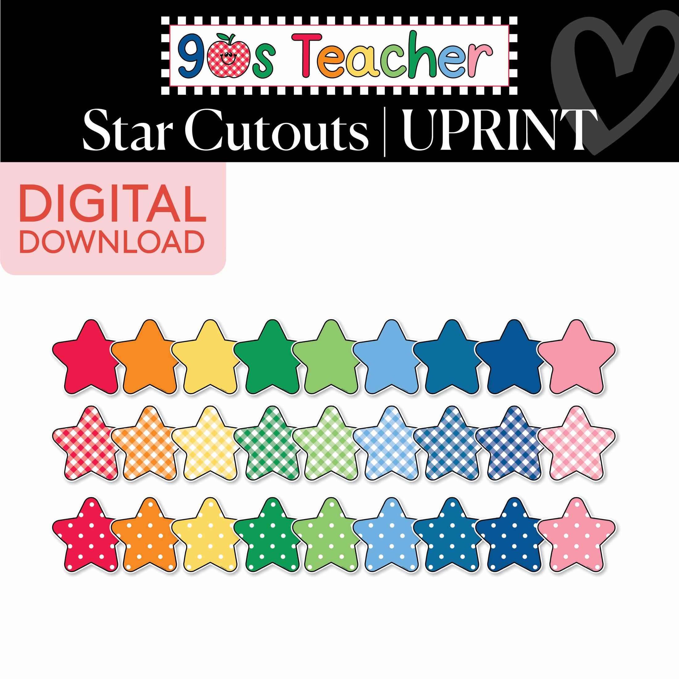 Printable Retro Star Cutouts | 90s Teacher