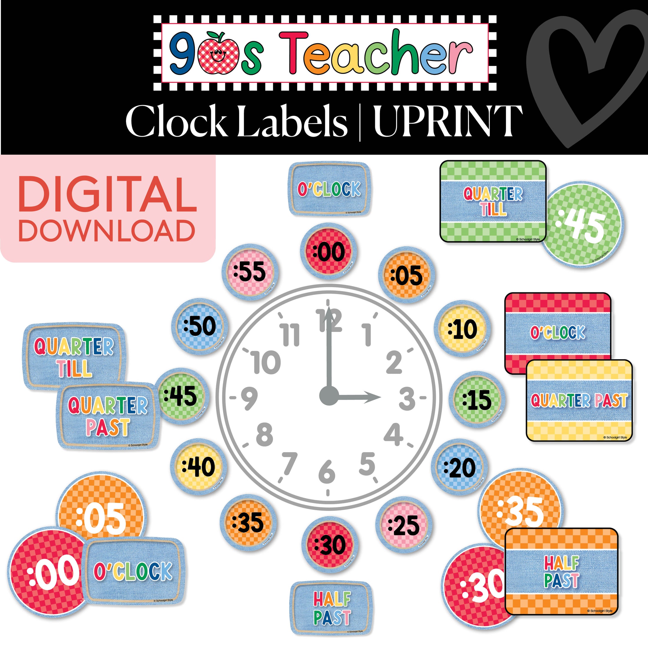 Printable Retro Clock Labels | 90s Teacher