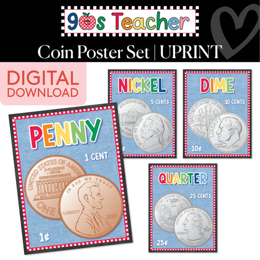 Printable Retro Coin Poster Set | 90s Teacher