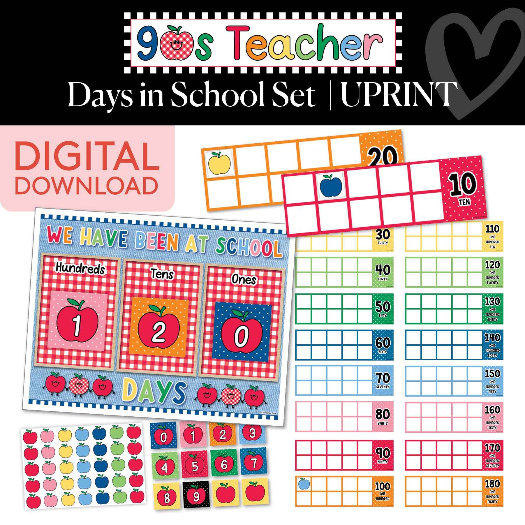Printable Retro Days in School Set | 90s Teacher