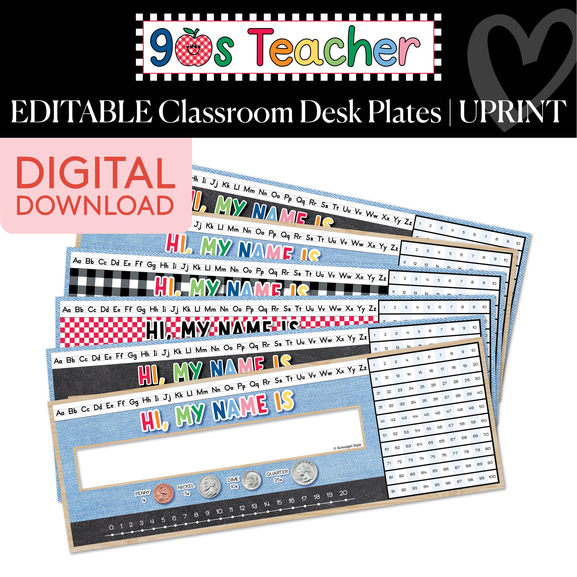 Printable Retro Editable Classroom Desk Plates | 90s Teacher