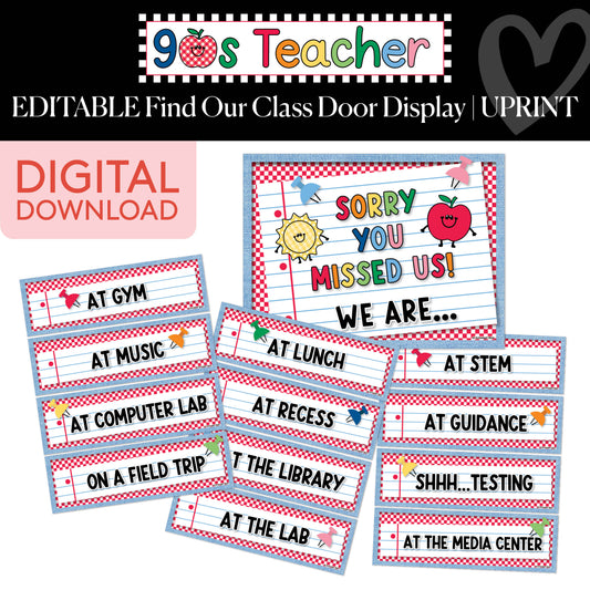 Printable Editable Find Our Class Retro Door Display | 90s Teacher