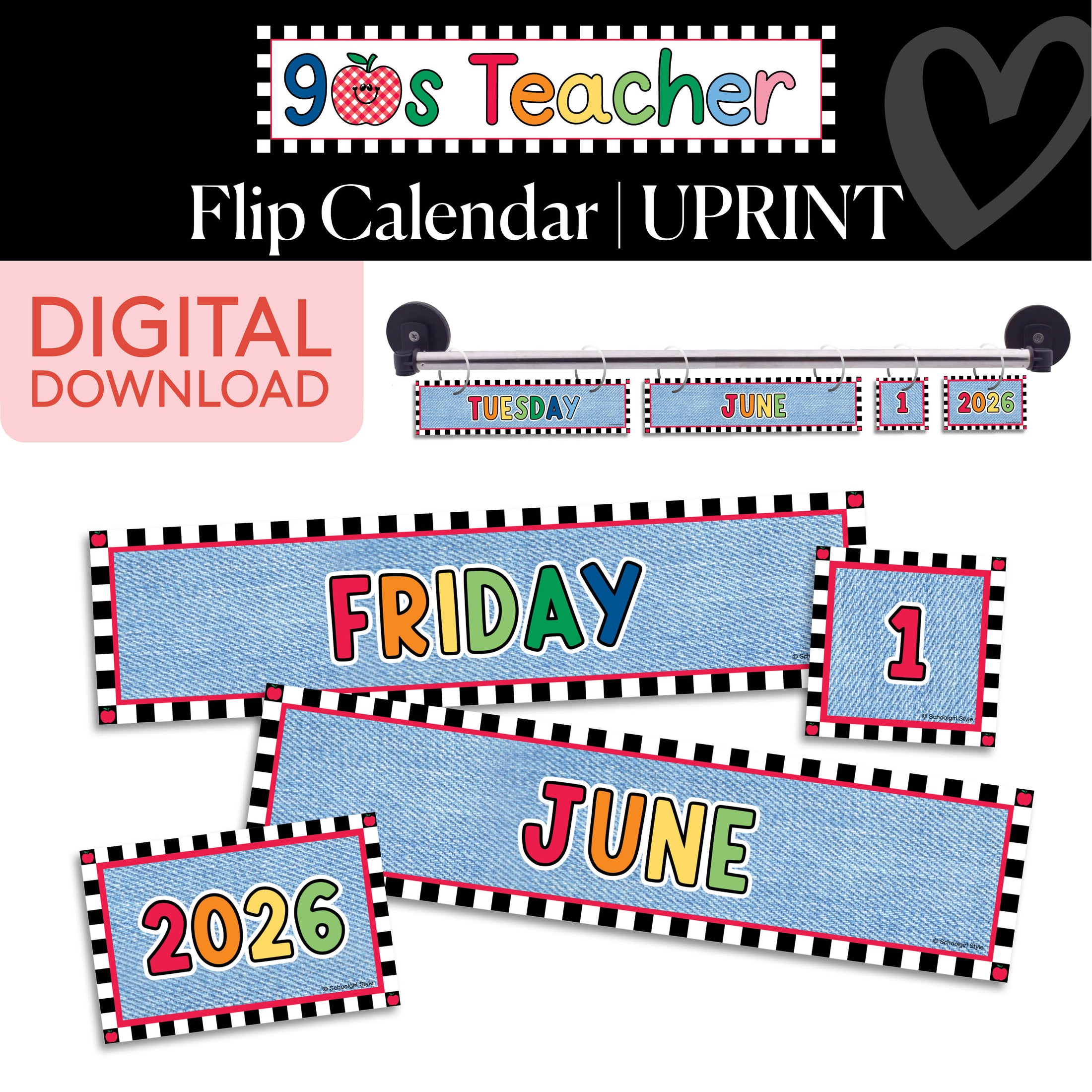 Printable Retro Flip Calendar | 90s Teacher