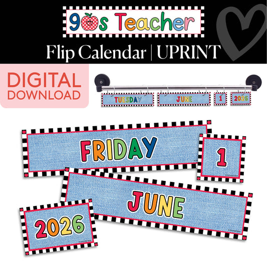 Printable Retro Flip Calendar | 90s Teacher