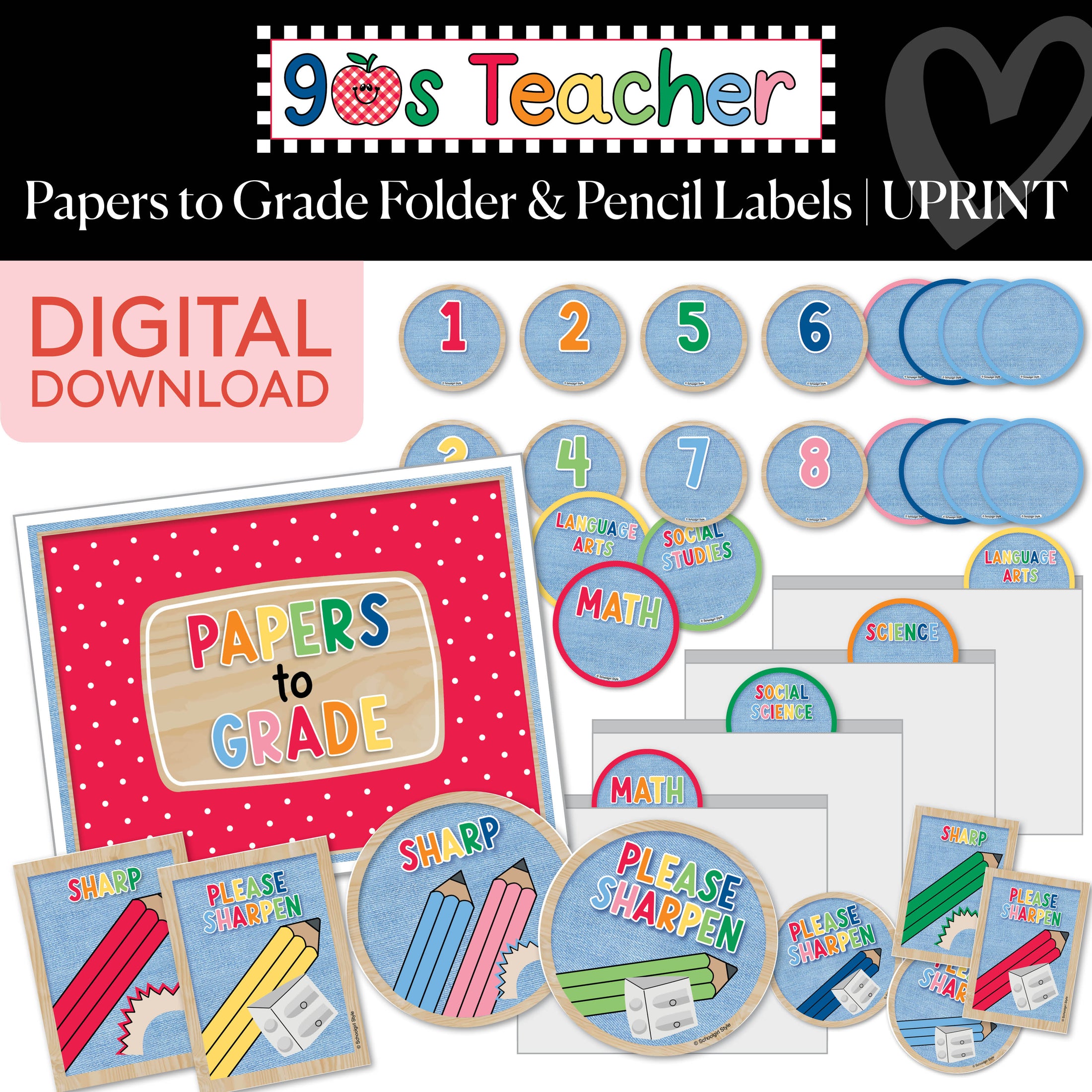 Printable Retro Papers to Grade & Pencil Labels | 90s Teacher