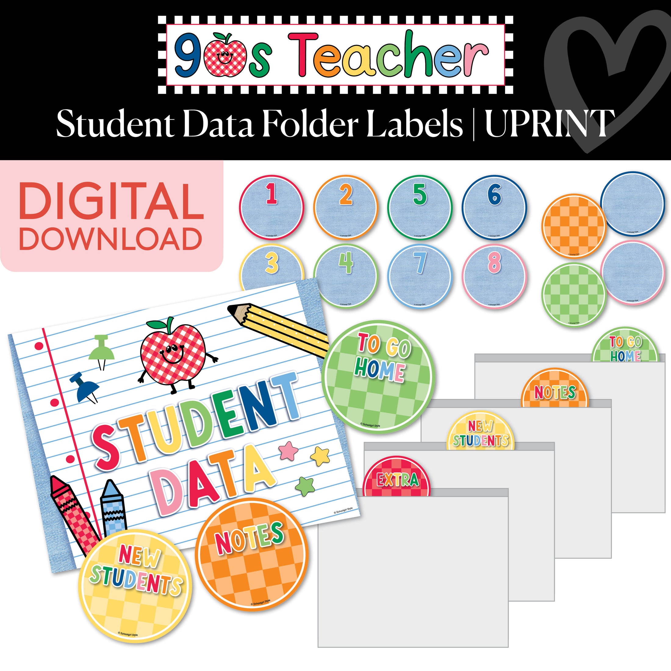 Printable Retro Student Data Folder Labels | 90s Teacher